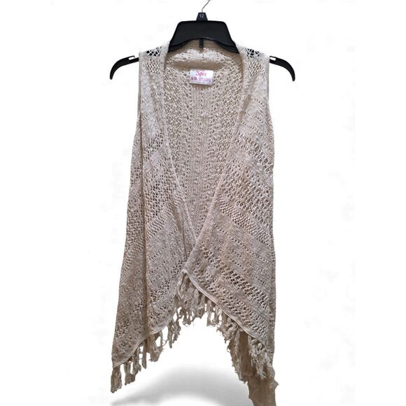 Justice Girls Crochet Fringe Vest – Size 8/10, Beige, Pre-Owned - Picture 8 of 12